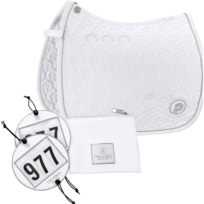 2023 Eskadron Highgloss Peacock Saddle Cloth & Round Bridle Number Holder Bundle PSNH23 - White 3 2023 Eskadron Highgloss Peacock Saddle Cloth & Round Bridle Number Holder Bundle PSNH23 - White