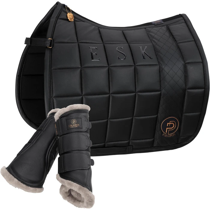 2023 Eskadron Platinum Faux Leather Big Square Saddle Cloth & Tendon Boots Bundle EPFL1 - Black 3 2023 Eskadron Platinum Faux Leather Big Square Saddle Cloth & Tendon Boots Bundle EPFL1 - Black