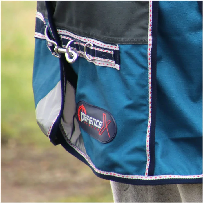 Hy Equestrian DefenceX 50 Detach-A-Neck Rug - Grey / Teal 4 Hy Equestrian DefenceX 50 Detach-A-Neck Rug - Grey / Teal - Image 2